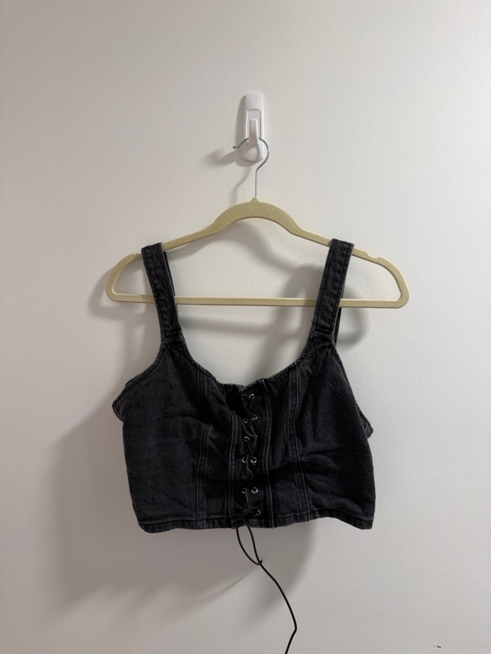 wild fable Black Lace-Up Denim Crop Top